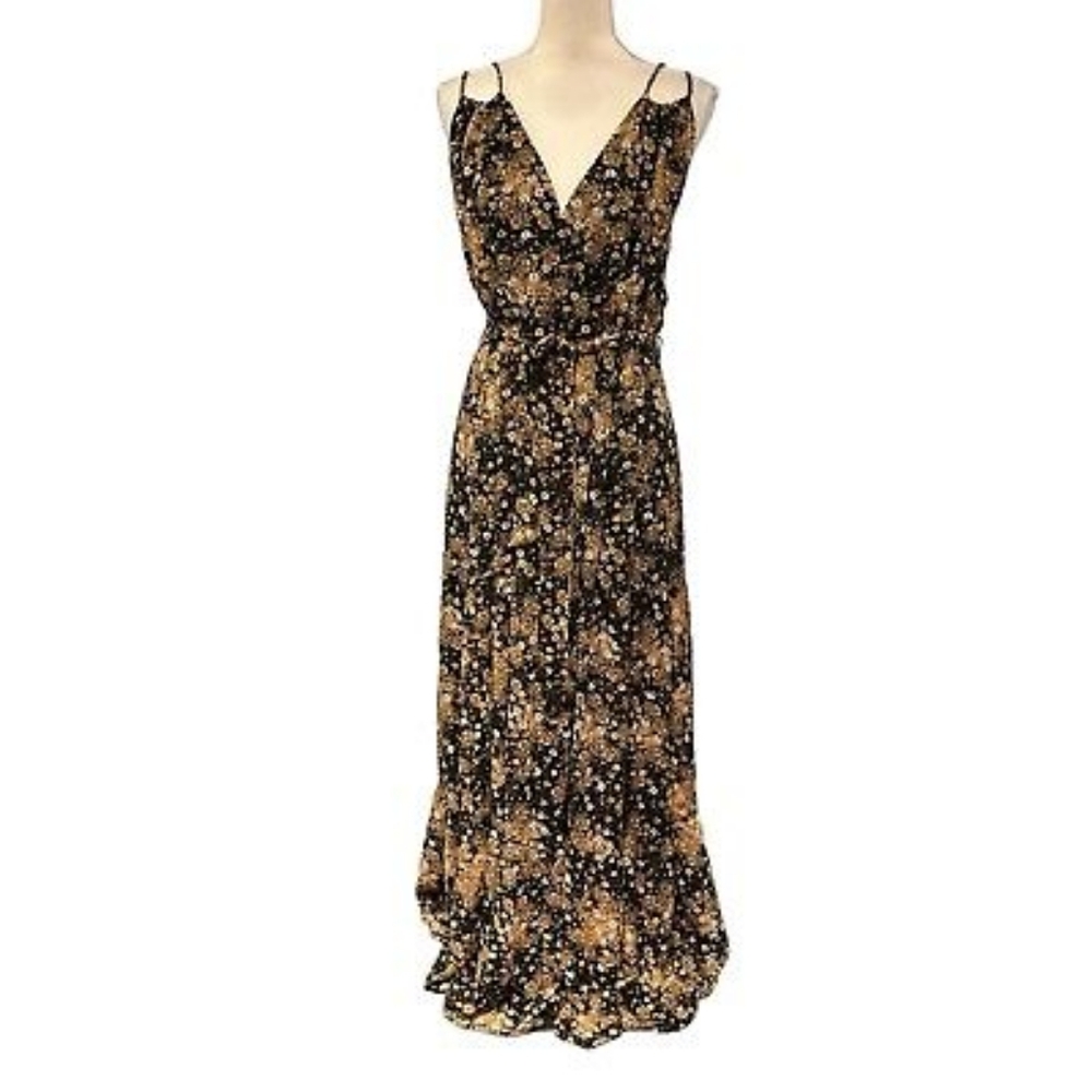 Black and tan flower maxi dress